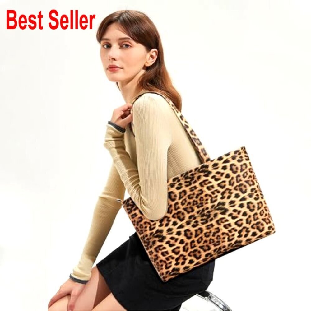 Faux Leather Tote Bag with Zipper Closure Shoulder Handbag - Picture 4 of 6